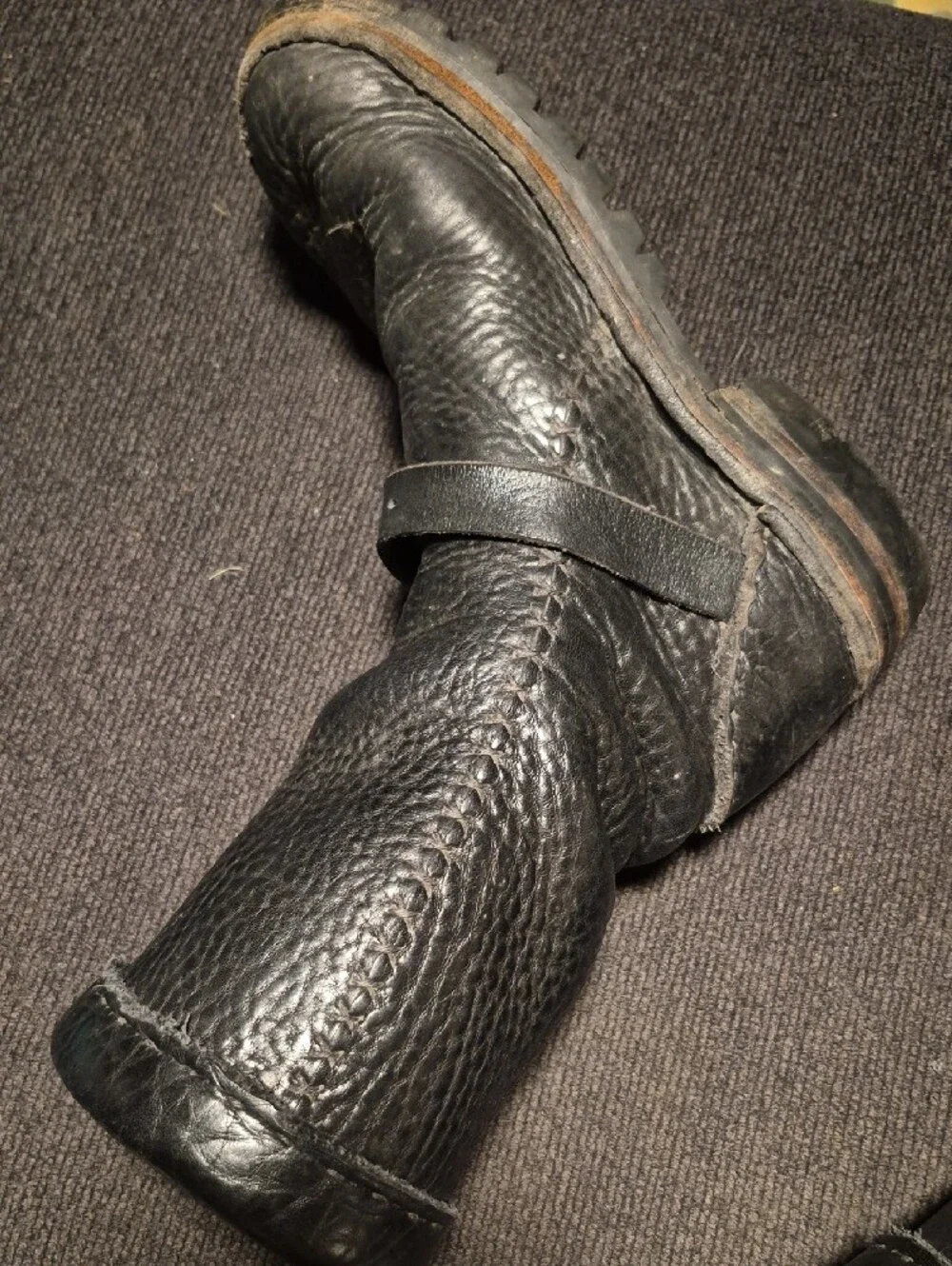 Men's Black Leather Buckle Strap Moto Boots